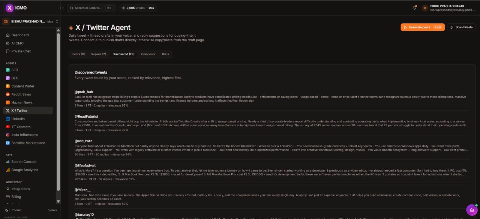 X / Twitter Agent: Buying-intent discovery