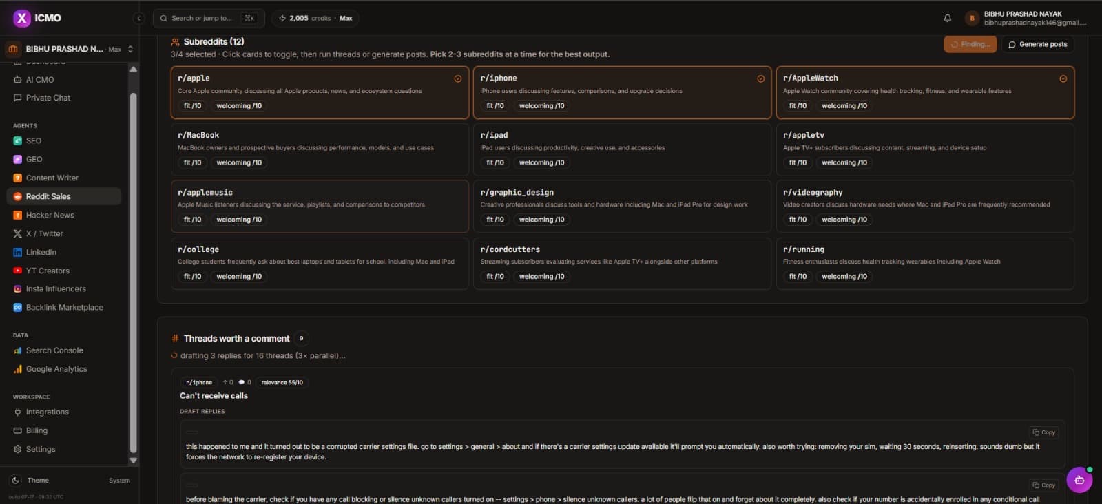 Reddit Sales Agent: Thread recommendations