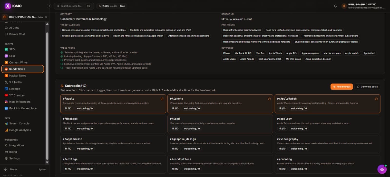 Reddit Sales Agent: Audience mapping
