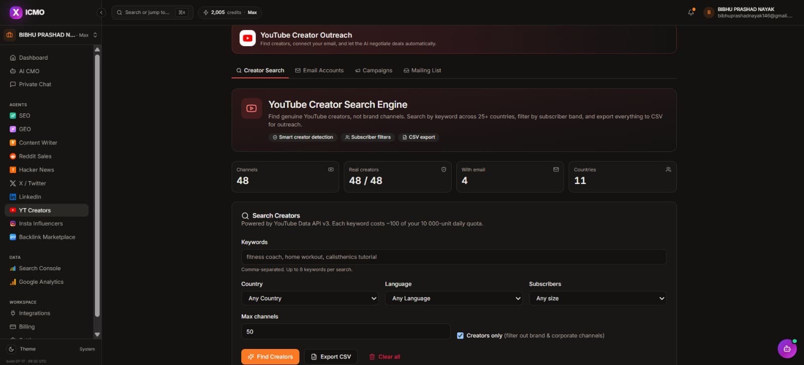 YouTube Creators: Creator outreach